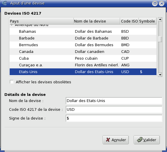 Figure 4.3 : Choix de la devise pour les comptes importés