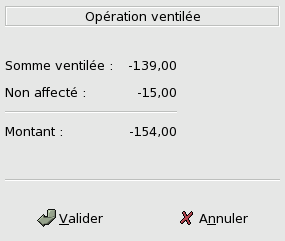 Figure 6.8 : Ventilation : affichage des sommes restant à ventiler