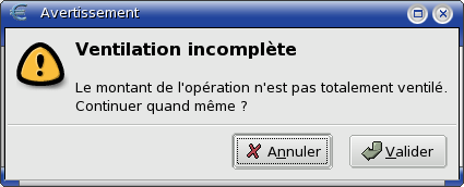 Figure 6.9 : Avertissement de ventilation incomplète