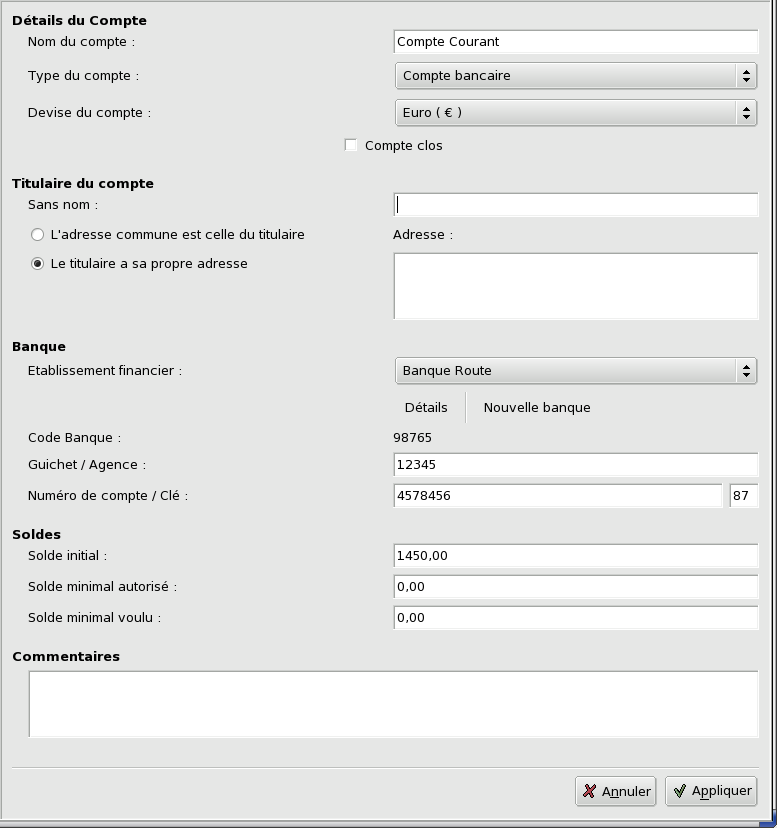 Figure 7.3 : Propriétés d'un compte