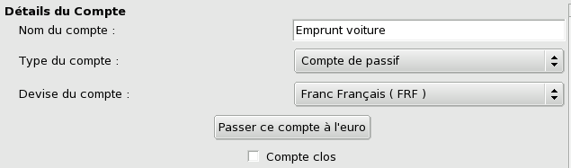 Figure 7.4 : Basculer la tenue d'un compte en euros