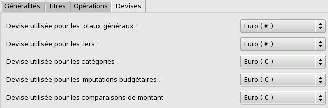 Figure 15.19 : Création d'un état : choix des devises