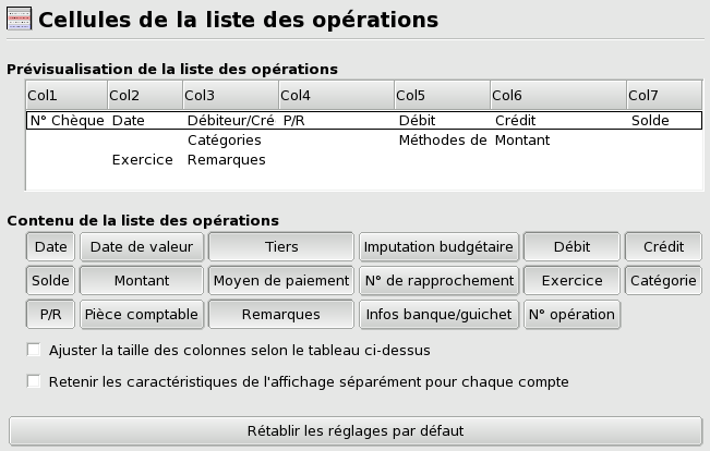 Figure 17.10&nbsp;: Configuration de l'affichage des op�rations