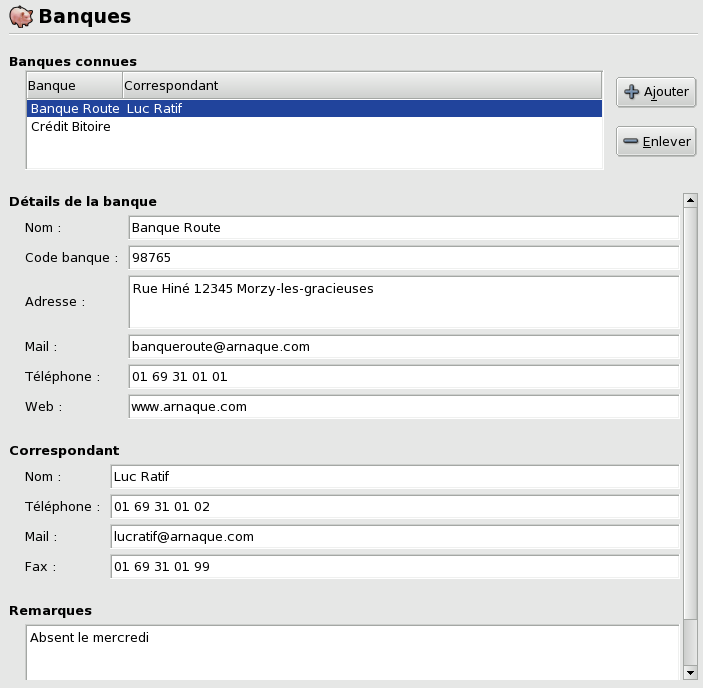 Figure 17.12&nbsp;: Configuration des �tablissements financiers